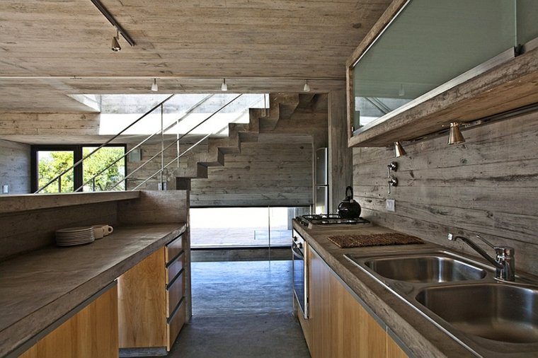 maison contemporaine style industriel idée béton bois mobilier design 