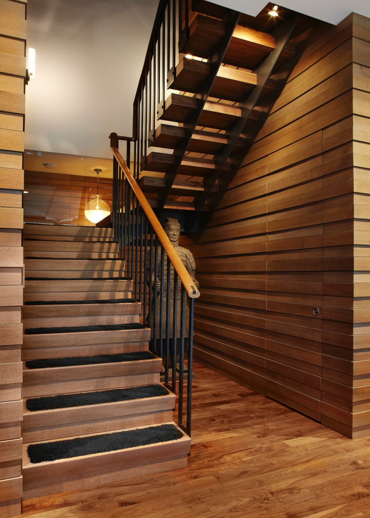 lambris mural escalier bois