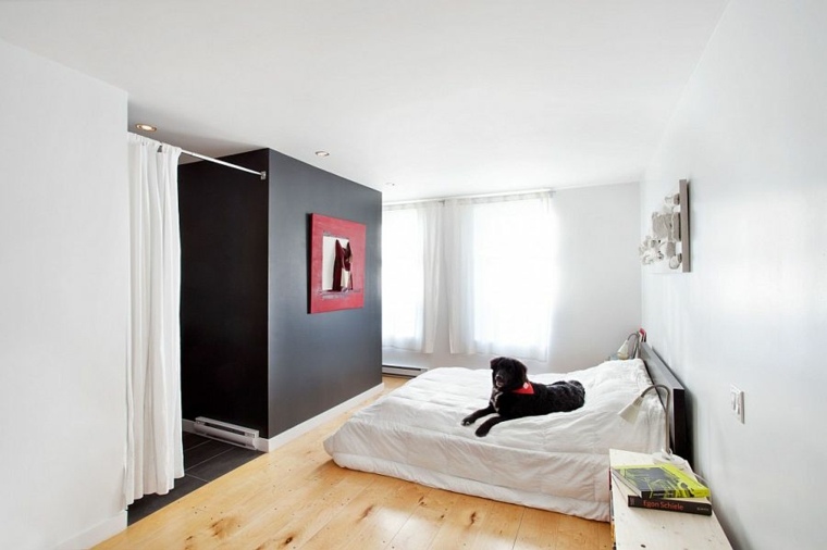 chambre à coucher aménagement intérieur atelier loft design lit idée parquet bois