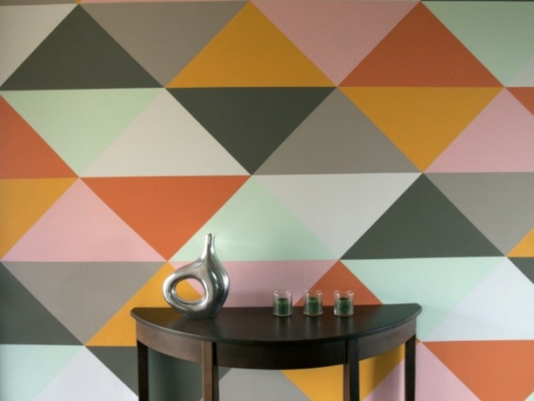 mur déco idée papier peint salon chambre table basse bois moderne 
