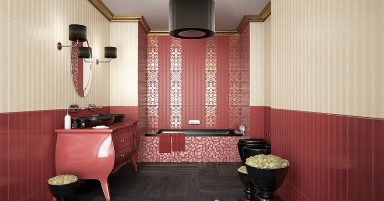 salle de bain design moderne mobilier idée couleur marsala baignoire 