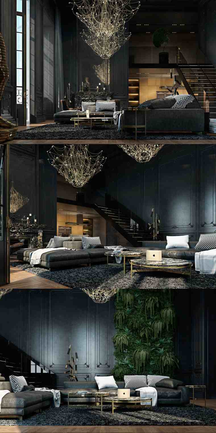 salon noir design elegant moderne
