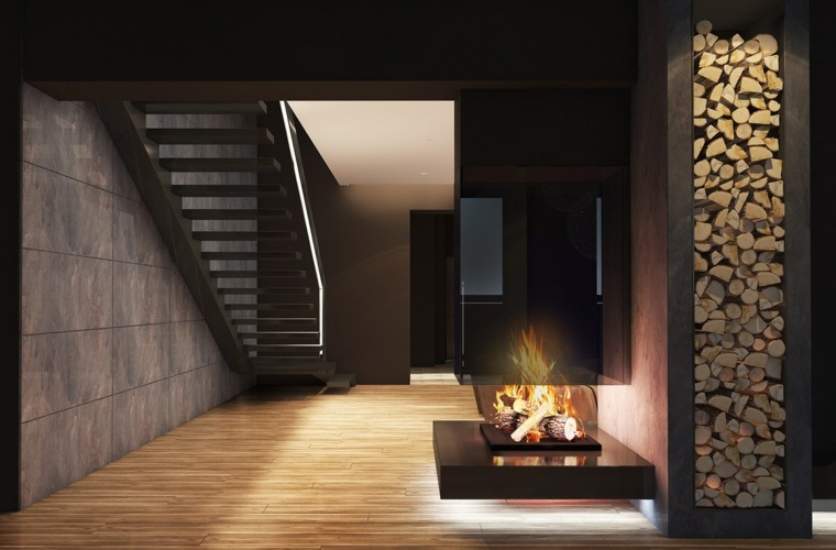éclairage design salon cheminée
