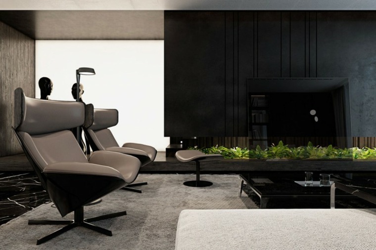 fauteuil relaxant moderne gris design canapé tapis gris déco végétale 