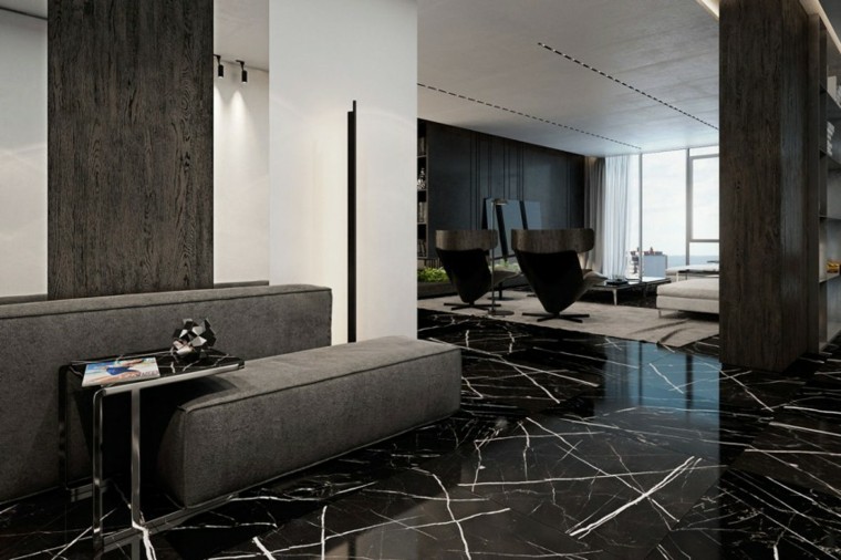 appartement luxe design canapé carrelage noir salon
