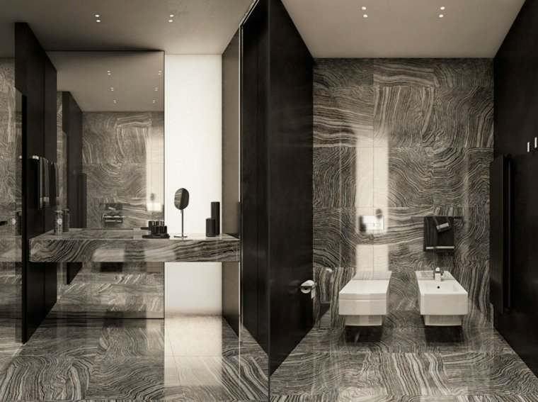salle de bain luxe design carrelage gris toilettes moderne évier faux plafond