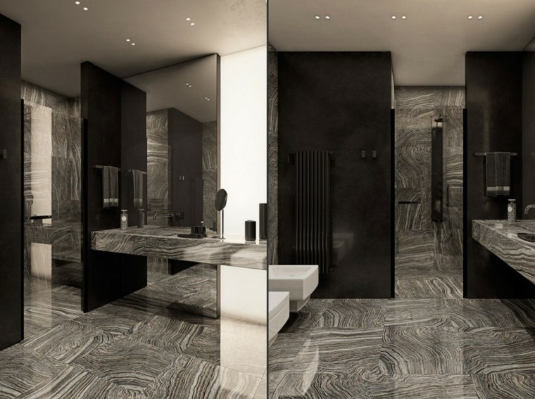 appartement luxe évier faux plafond design carrelage gris idée aménagement salle de bain de luxe