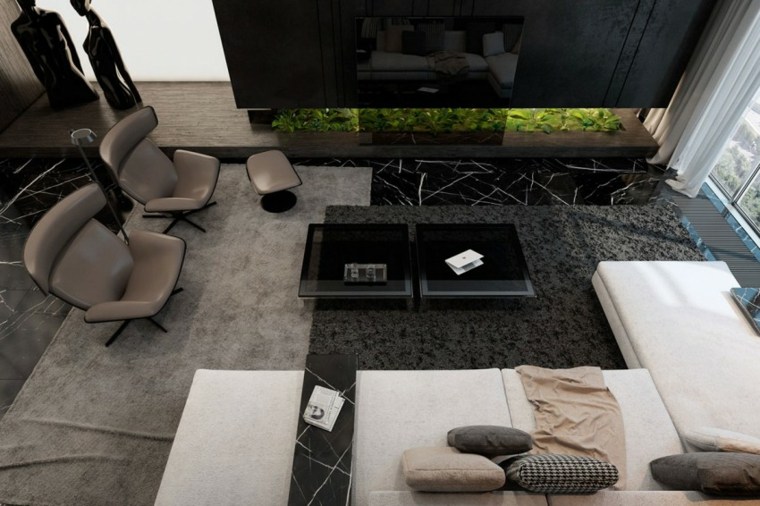 appartement de luxe design salon aménagement fauteuil tapis de sol déco canapé design