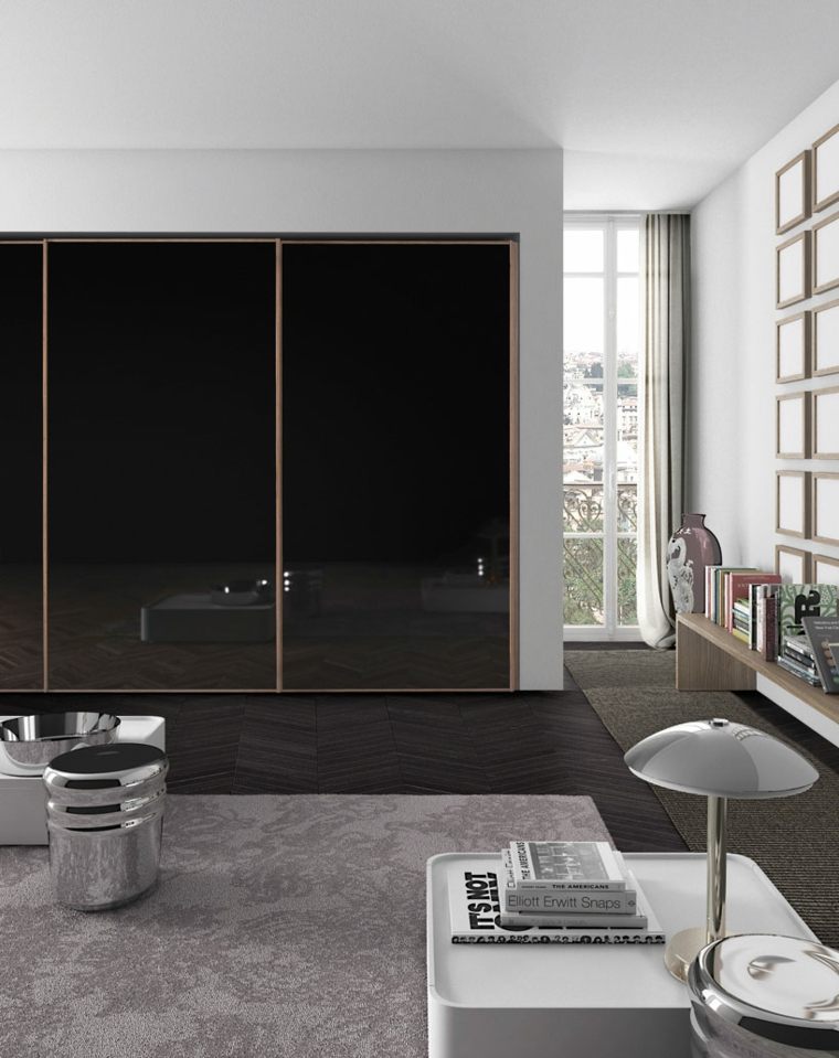 armoire portes coulissantes laquée idée bois cornice pianca tapis de sol gris moderne table