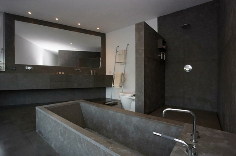 béton ciré design salle de bain moderne aménagement miroir idée