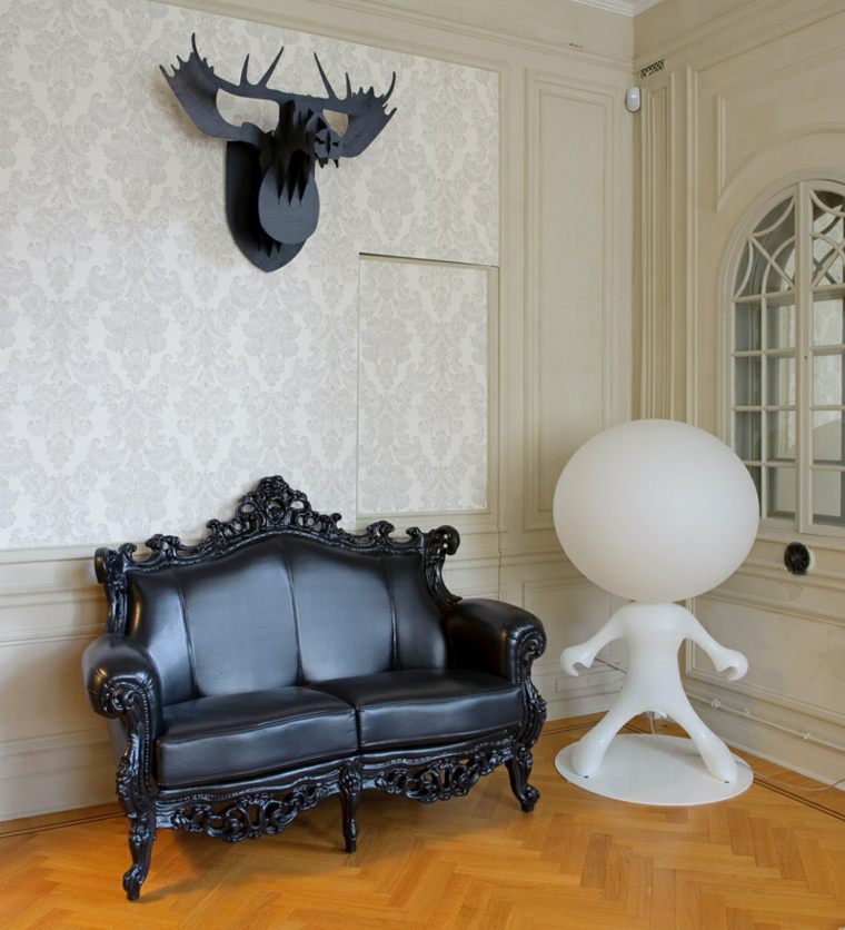 canapé cuir noir design moderne style baroqué intérieur design 