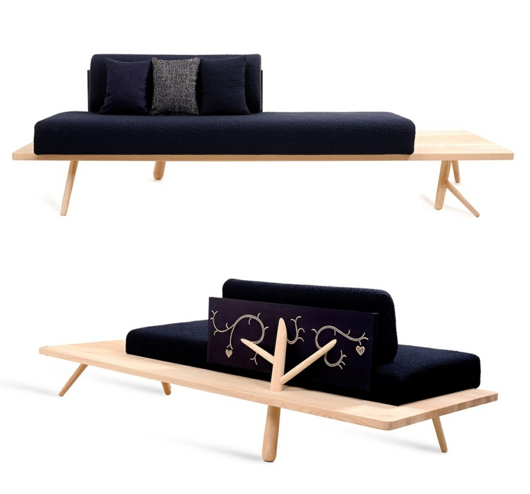 canapé original bois coussin design intérieur salon mobilier moderne