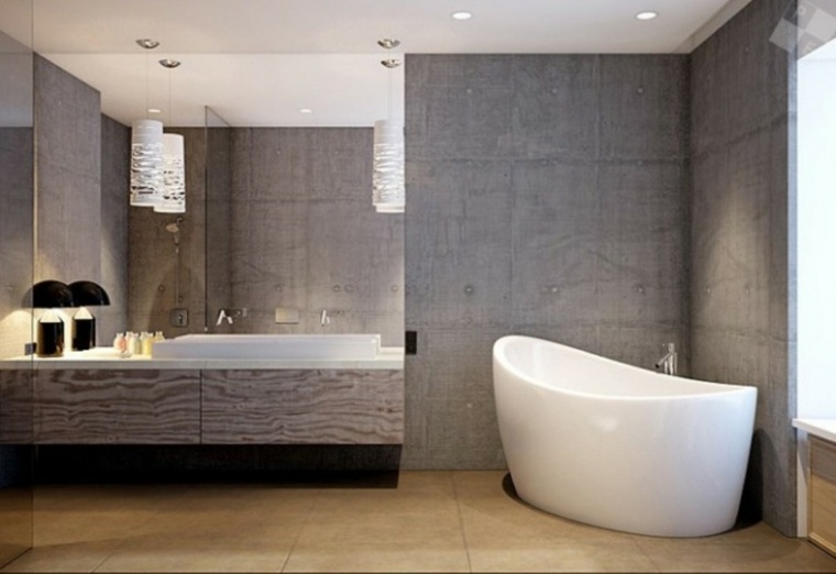 mur salle de bain béton ciré idée baignoire design évier 