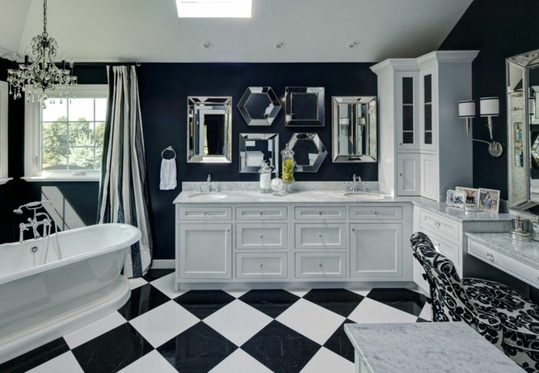 carrelage noir et blanc idee salle de bain deco luxe