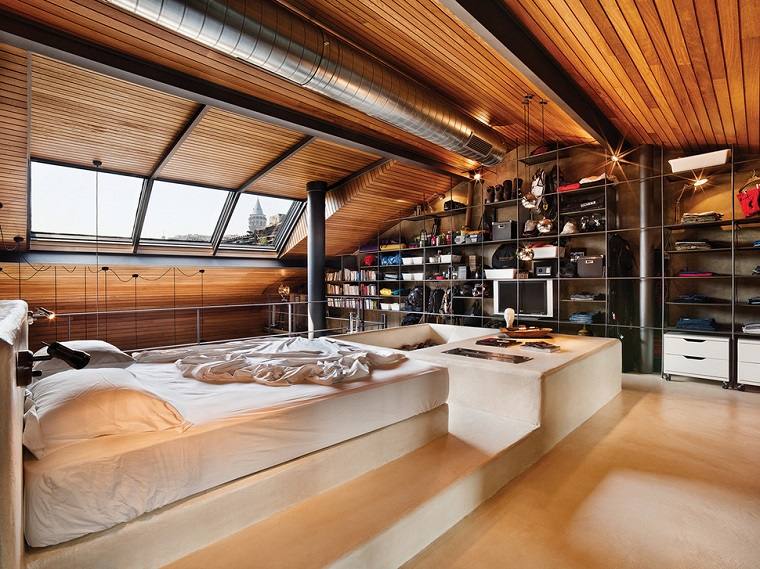 plafond bois chambre moderne design 