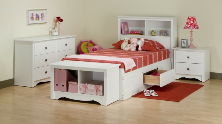 chambre enfant mobilier bois blanc design commode tiroirs rangement idée parquet mur 