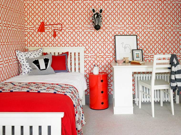chambre enfant rouge papier peint