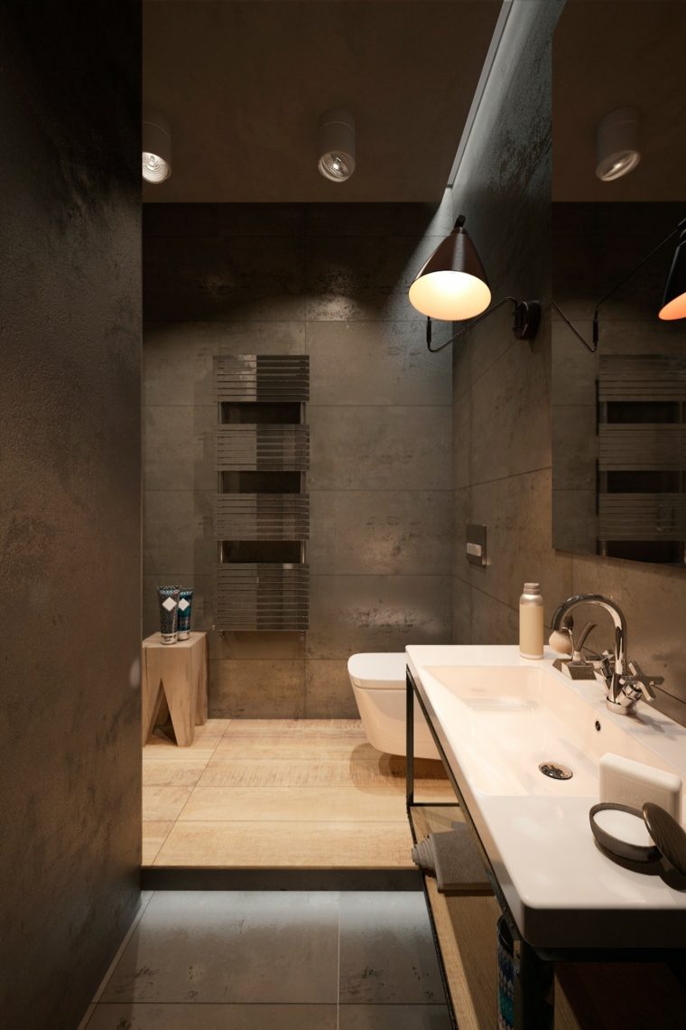 salle de bain béton ciré idée moderne design éclairage tendance moderne