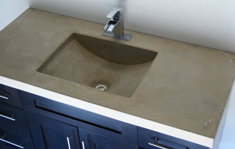 comptoir cuisine béton clair idée moderne mobilier bleu bois salle de bains