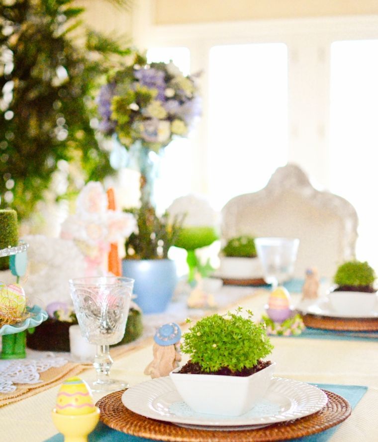 table deco printemps plantes vertes