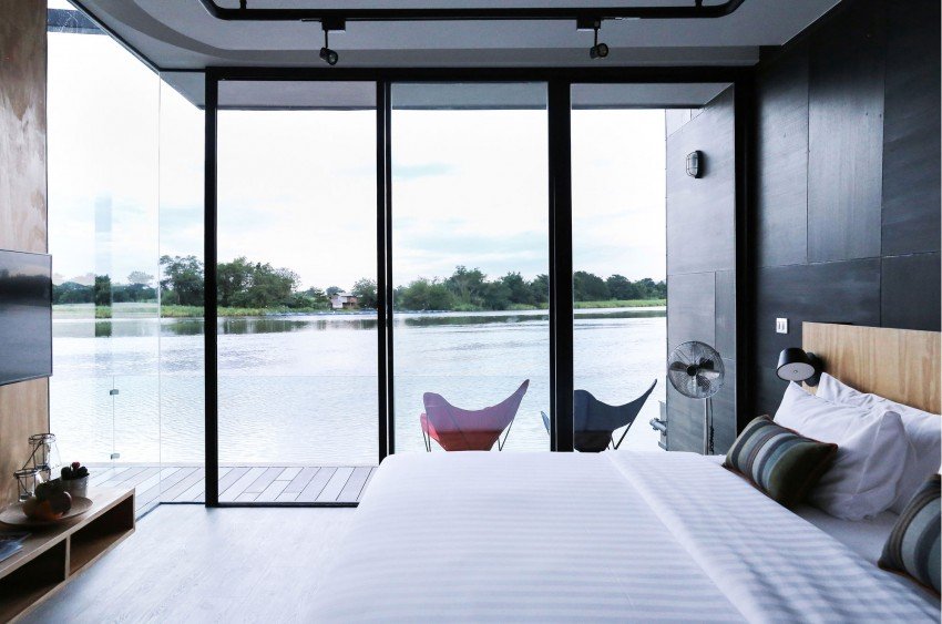 chambre à coucher design maison flottante thailande 