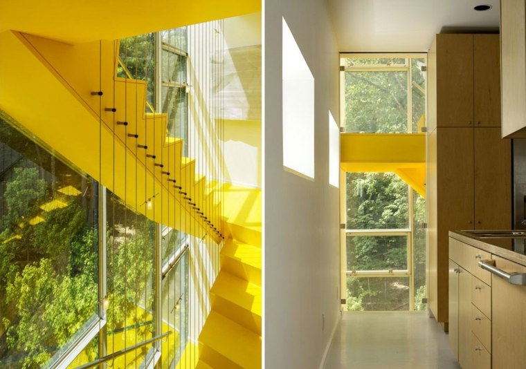 escalier jaune maison design moderne