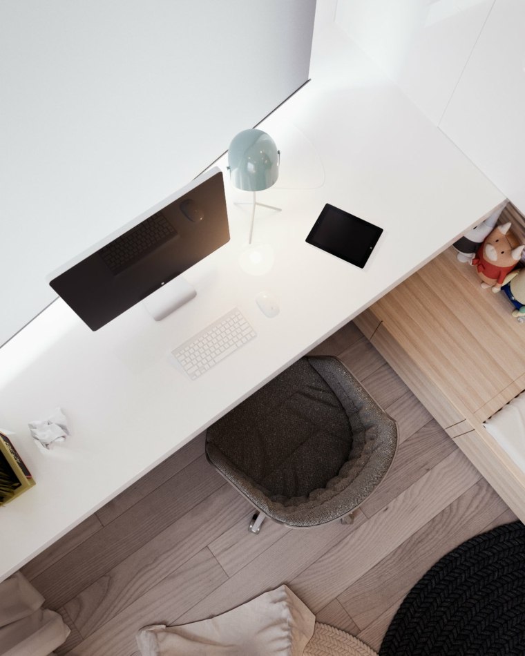 appartement design moderne bureau travail blanc moderne parquet bois idée 
