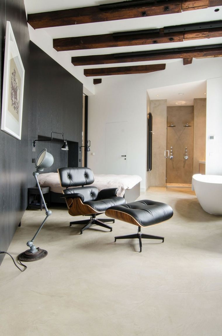 loft moderne aménagement idée fauteuil relaxant bois design baignoire