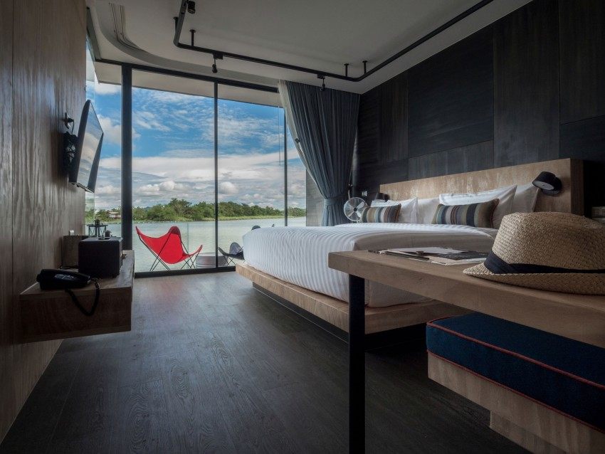 maison design chambre à coucher moderne maison flottante design parquet bois moderne