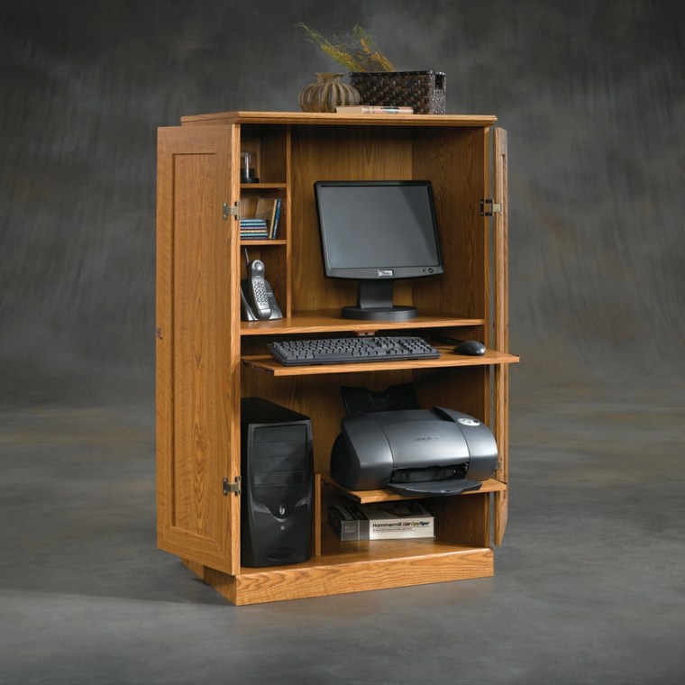 armoire informatique bois bureau à domicile bois design idée aménagement