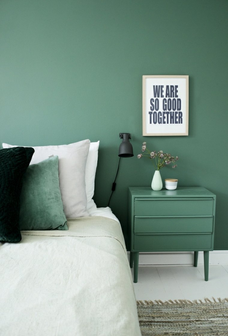 mur meuble vert design déco mur idée moderne coussins chambre à coucher 