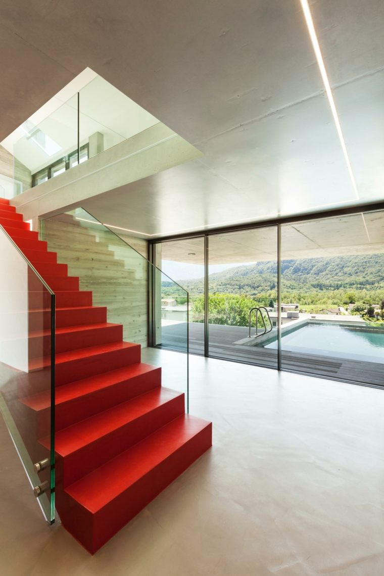 escalier rouge maison design contemporain