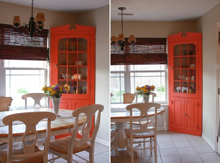 meubles d'angle cuisine bois porte bois orange design salle à manger 