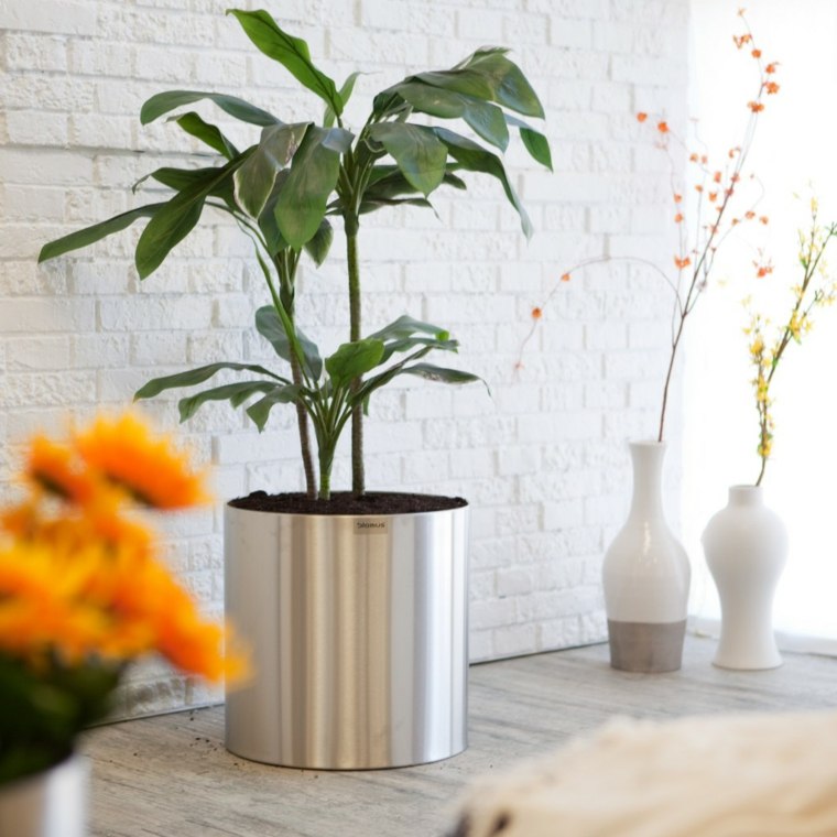 pots fleurs acier idée déco intérieur vase fleurs plante 