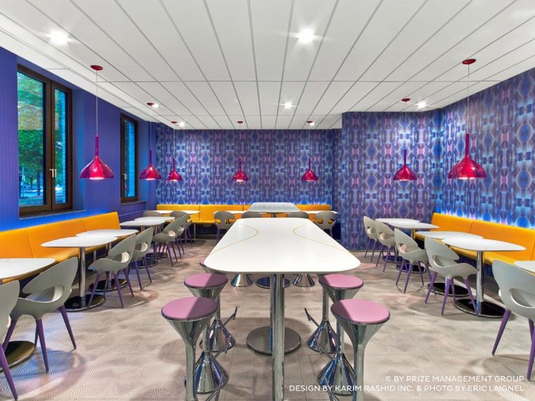 design d'intérieur moderne karim rashid restaurant table tabouret moderne carrelage mur faux plafond blanc