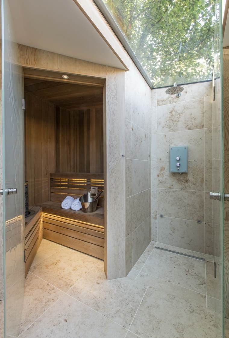 sauna extérieur douche design 