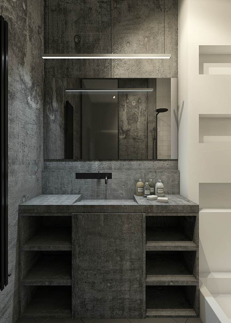 salle de bain design moderne idée béton ciré évier miroir mur 