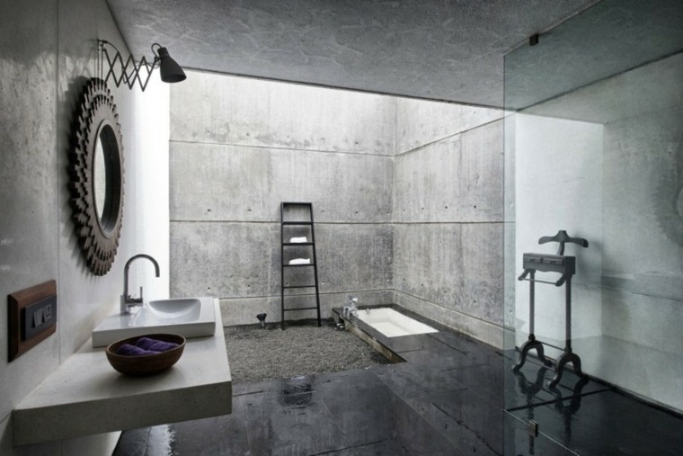 béton ciré gris design miroir idée béton ciré salle de bains