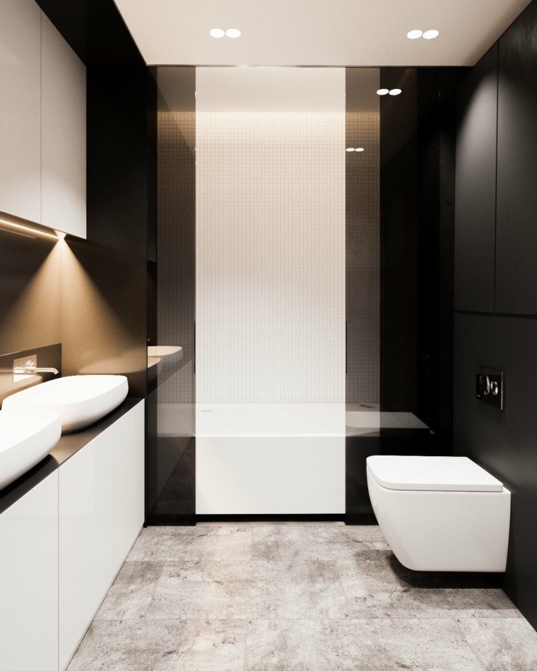 salle de bain design moderne toilettes suspendues évier faux plafond salle de bains