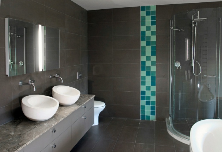 salle de bain gris foncé design moderne évier carrelage cabine douche
