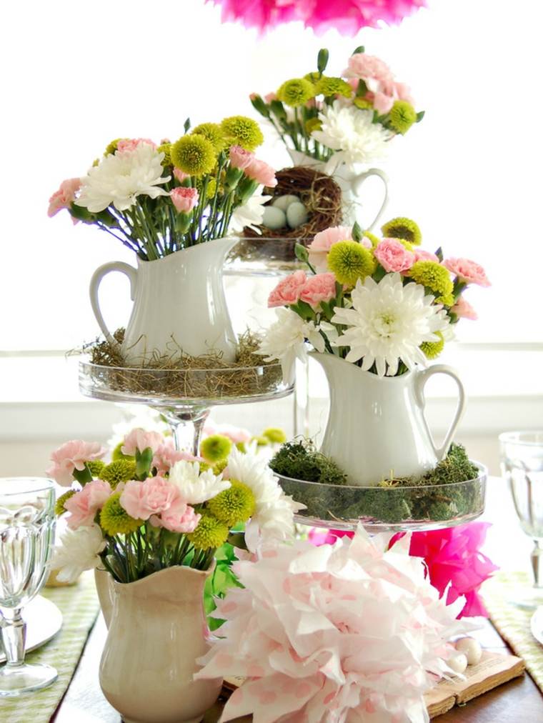 déco couleurs printemps table paques idée fleurs vases 
