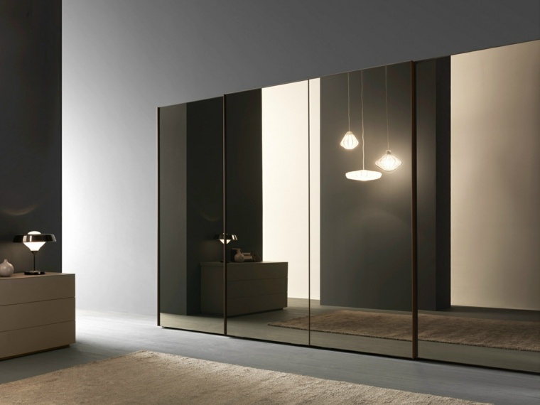 armoire design chambre aménagement idée tapis de sol blanc moderne porte vitre glace