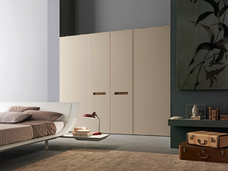 armoire design moderne porte coulissante idée intérieur lit lampe tapis de sol beige 