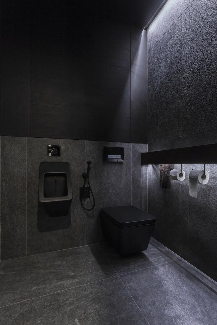 salle de bains design toilettes suspendues moderne carrelage gris