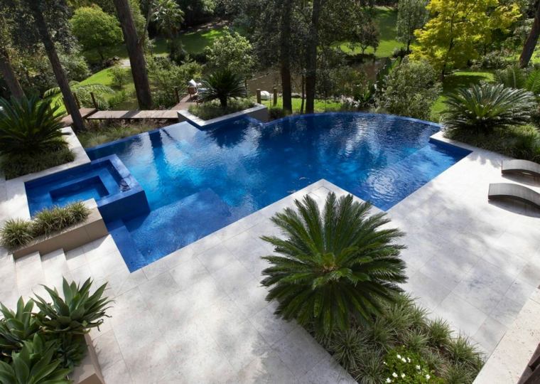 aménagement jardin avec piscine idees plantes vertes