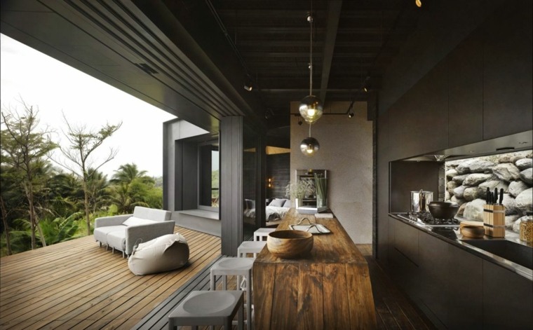 aménagement moderne bar bois design îlot en bois cuisine ouverte maison