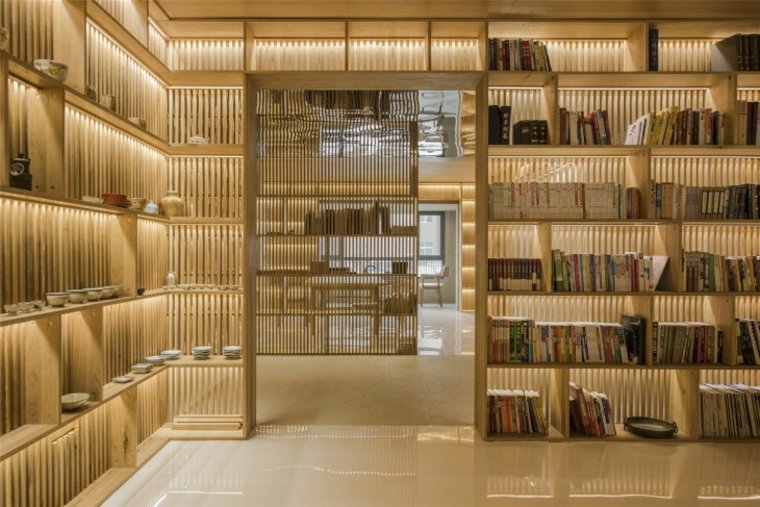 espace travail bibliothèque bois design