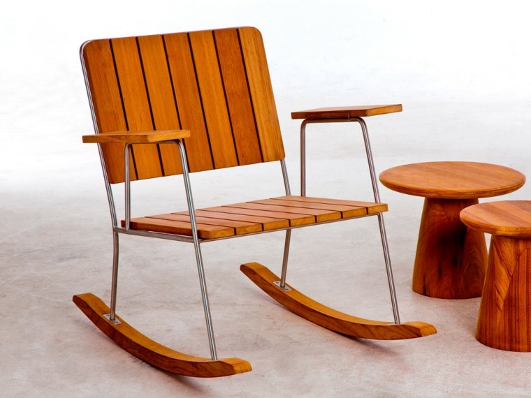 chaise à bascule en teck bois design moderne mobilier tendance table basse