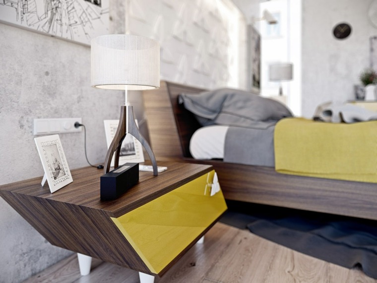 design moderne intérieur chambre mobilier bois idée lampe à pied