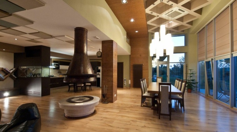 cheminée design centrale tendance salon aménager salle à manger